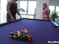 Cutie gets fucked on pool table